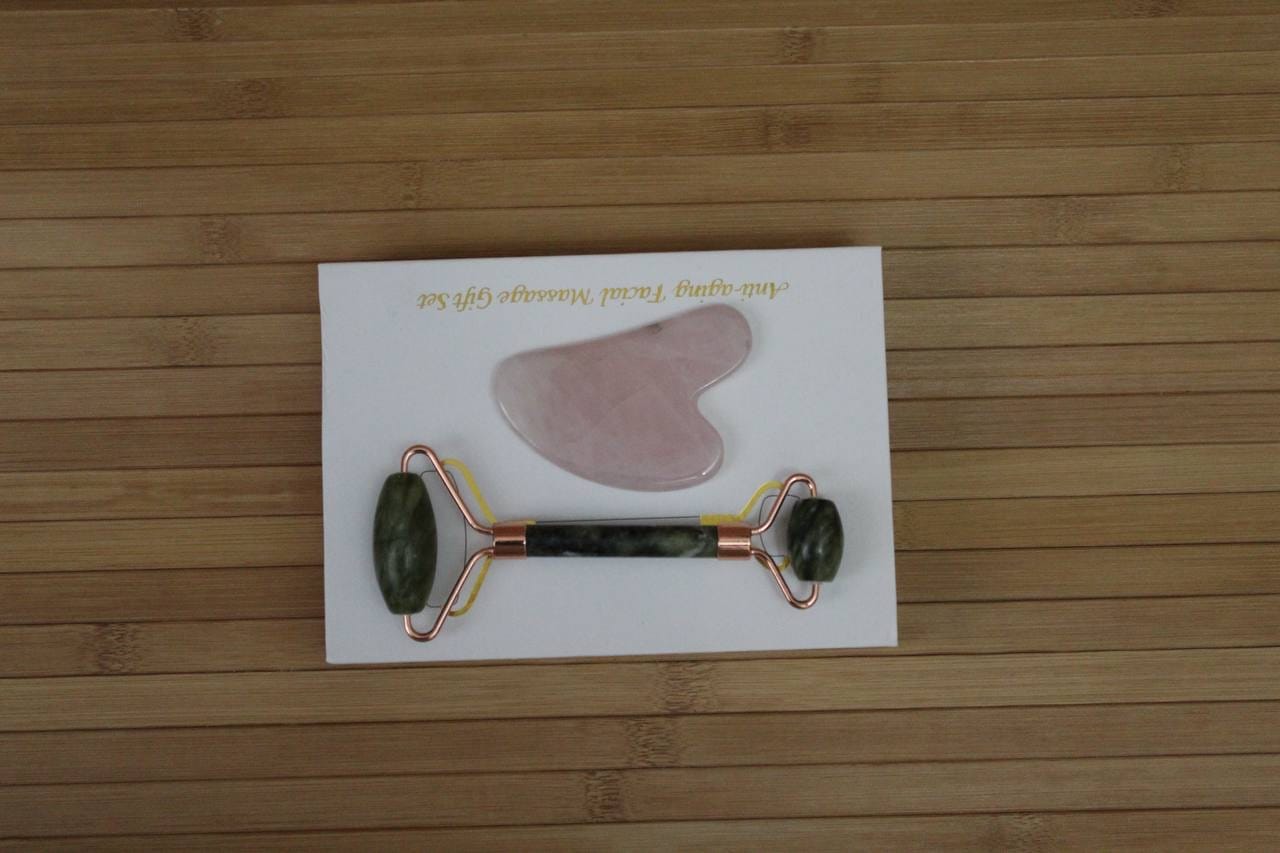 IMG_0434 Pembe gua sha ve yeşim roller seti - Görsel 1