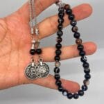 Osmanlı pul uçlu 8 mm siyah göz akik tesbih