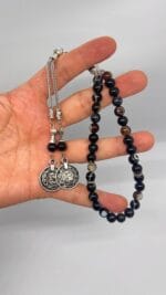 Osmanlı pul uçlu 8 mm siyah göz akik tesbih