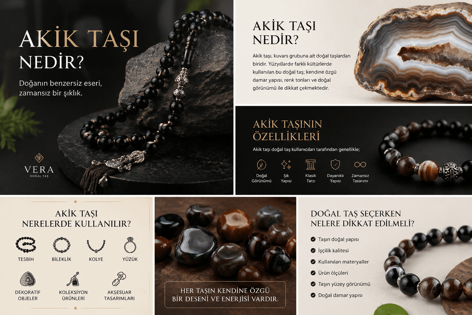 Doğal taşlar yüzyıllardır farklı kültürlerde ilgi görmüş, estetik görünümleri ve kendilerine özgü yapılarıyla insanların dikkatini çekmiştir. Bu taşlar arasında en çok bilinenlerden biri ise Akik Taşı’dır. Hem görünümü hem de doğal yapısıyla öne çıkan akik taşı; tesbih, bileklik, kolye ve dekoratif ürünlerde sıkça tercih edilmektedir.